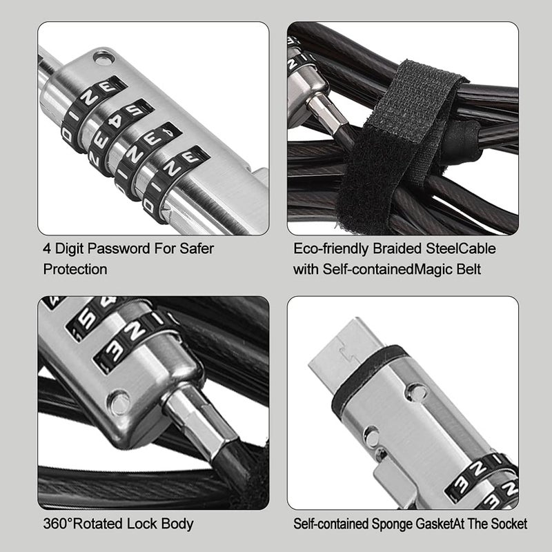 PUSOKEI Laptop Cable Locks Combination Cable Lock 4 Digital Password Security Anti Theft Lock for USB Devices Equipment Notebook Computer - Image 3